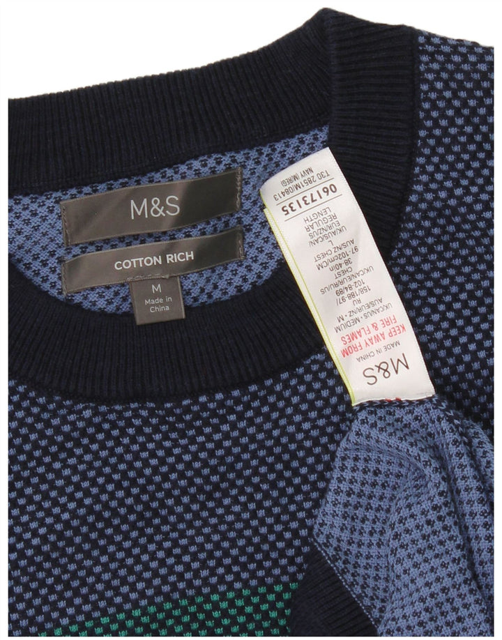 Marks & Spencer Ανδρικό πουλόβερ με λαιμόκοψη μεσαίου μπλε χρώματος