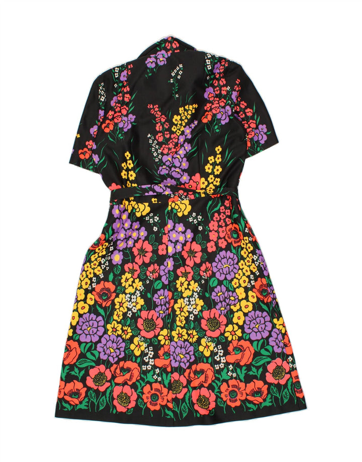 VINTAGE Γυναικείο φόρεμα A-Line UK 14 Medium Black Floral