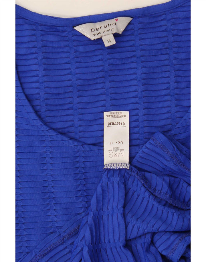Marks & Spencer Women Per Una Top 3/4 μανίκια UK 14 Medium Blue Polyamide