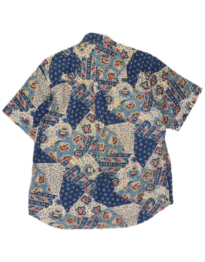Γυναικείο κοντομάνικο πουκάμισο Creativity UK 10 Small Blue Patchwork Βαμβακερό