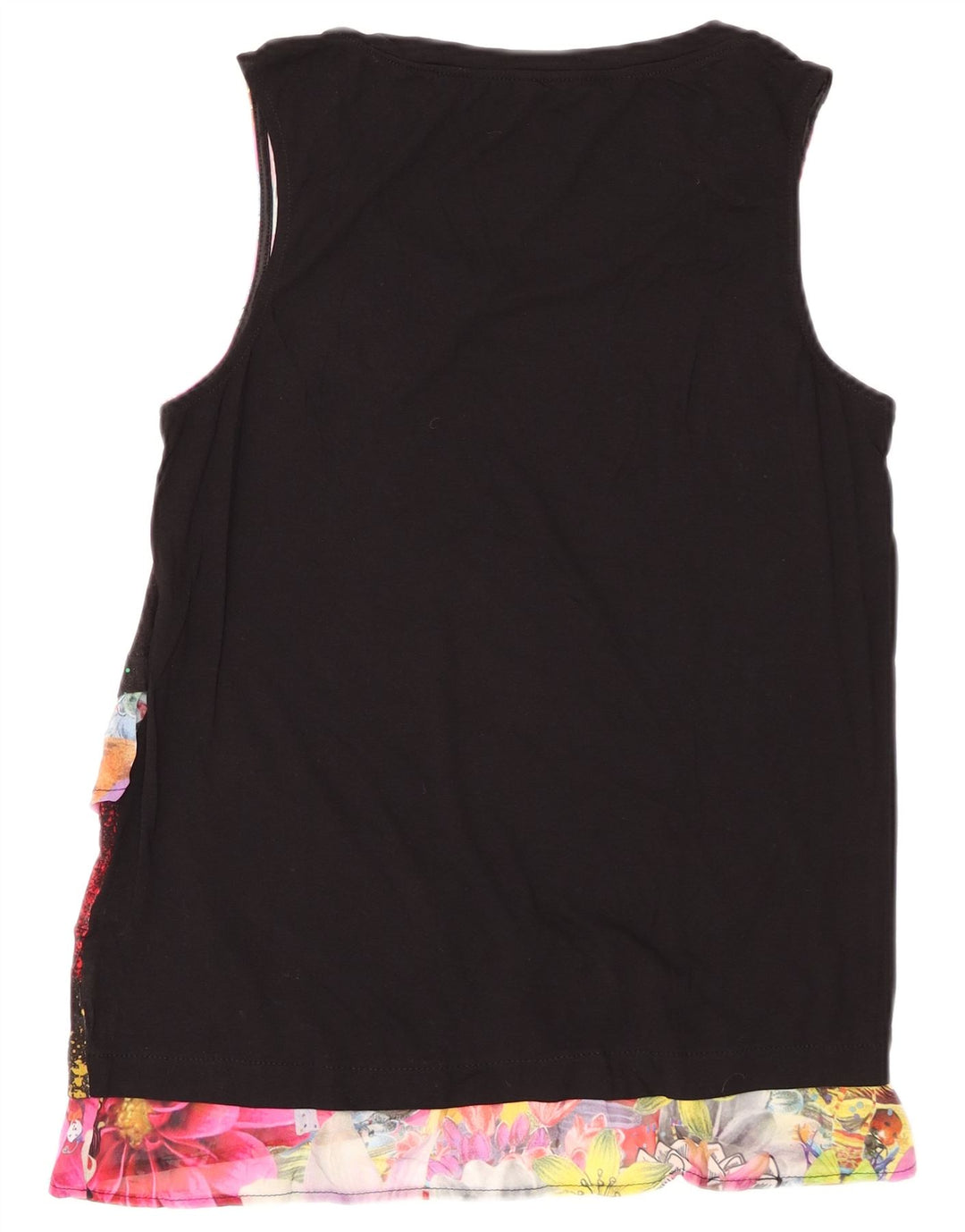 DESIGUAL Γυναικεία γραφική μπλούζα αμάνικη μπλούζα UK 12 Medium Black Floral