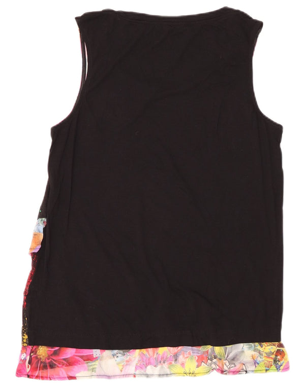 DESIGUAL Γυναικεία γραφική μπλούζα αμάνικη μπλούζα UK 12 Medium Black Floral