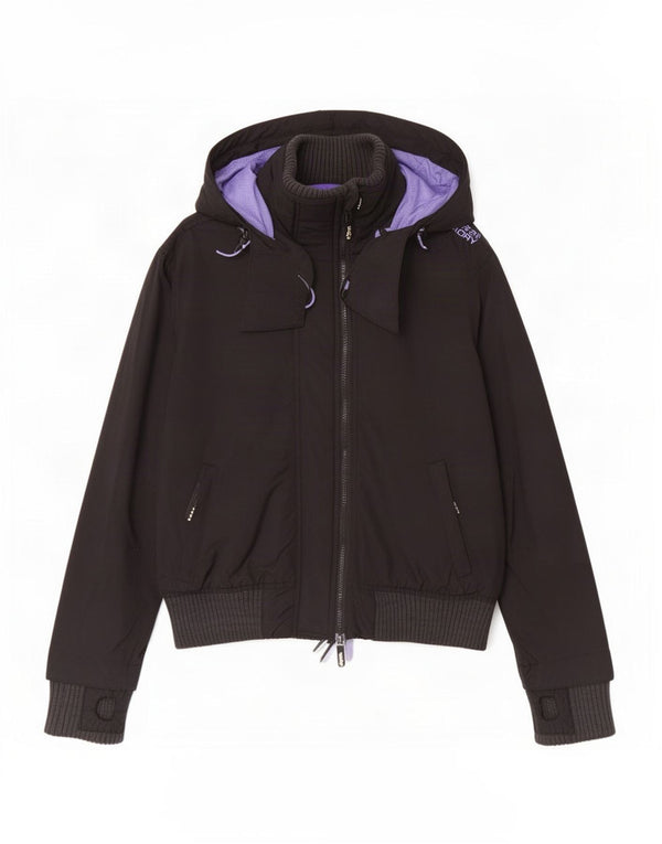 Superdry Womens The Windbomber Graphic Hooded Bomber Jacket UK 18 XL Black