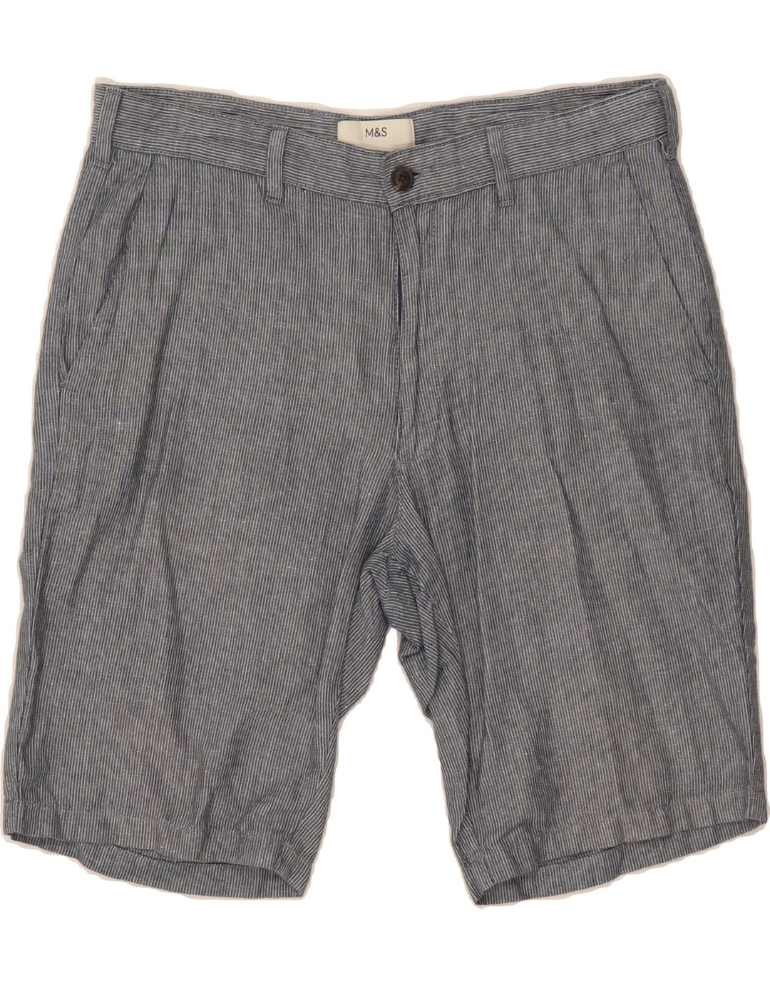 MARKS & SPENCER Mens Chino Shorts W32 Medium Blue Pinstripe Cotton Vintage Marks & Spencer and Second-Hand Marks & Spencer from Messina Hembry 