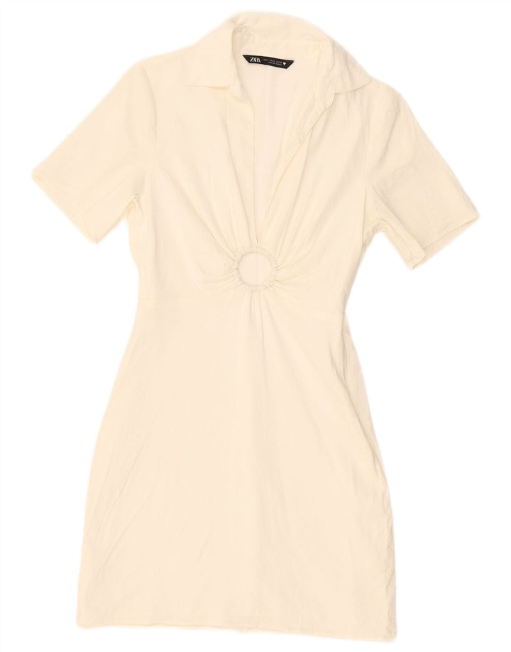 Γυναικείο κοντομάνικο φόρεμα ZARA UK 10 Small Off White Viscose