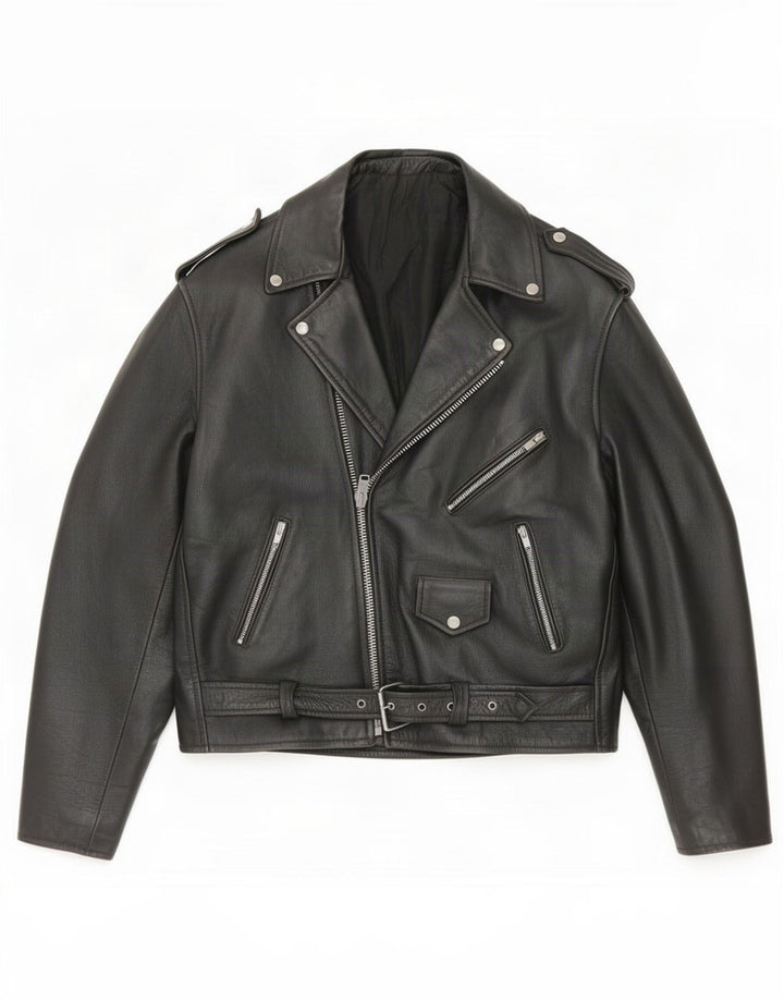 Vintage Ανδρικό Biker Jacket UK 38 Medium Black Leather