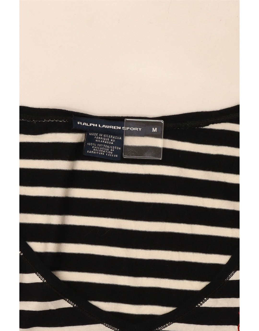 Γυναικείο μπλουζάκι Ralph Lauren μακρυμάνικο UK 12 μέτριο μαύρο βαμβακερό ριγέ