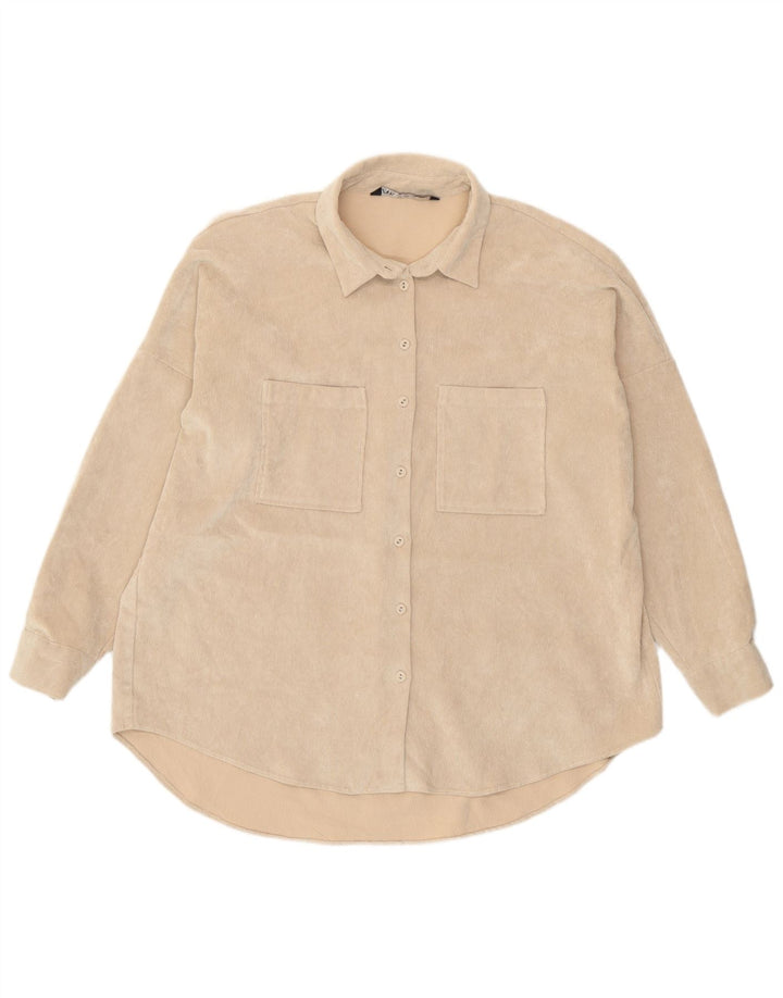 Zara Γυναικείο υπερμεγέθη κοτλέ πουκάμισο UK 16 Large Beige