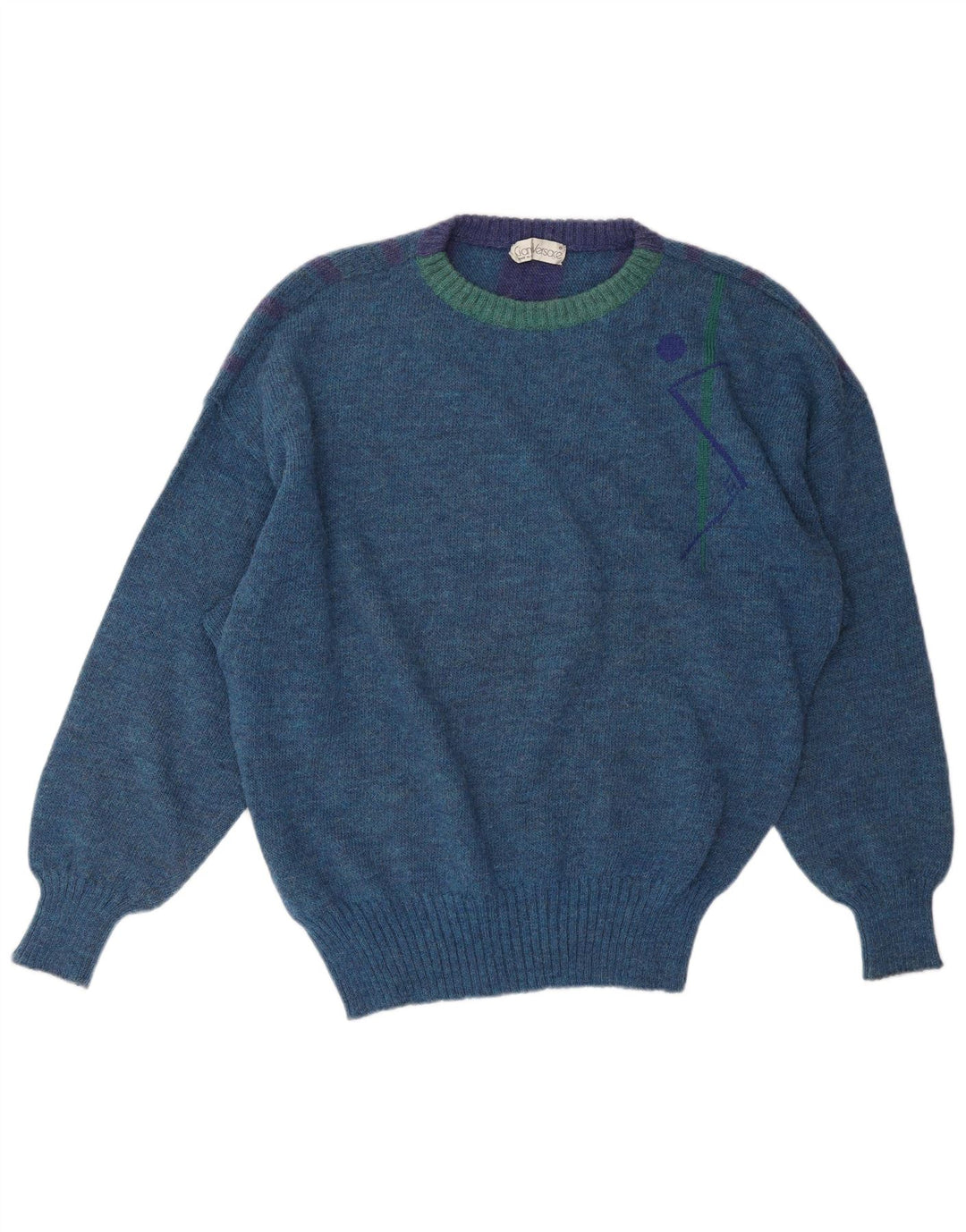 Ανδρικό πουλόβερ με λαιμόκοψη GIANNI VERSACE Μεγάλο μπλε ριγέ κλασικό