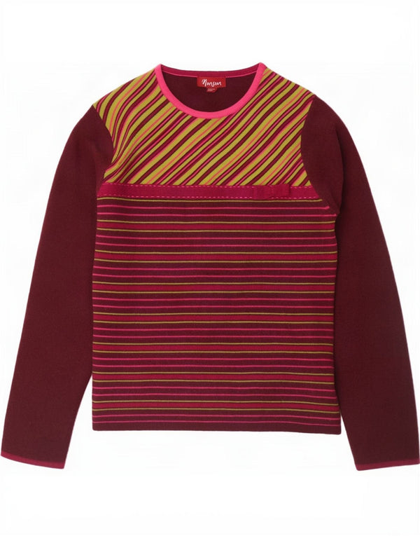 Monsoon γυναικείο πουλόβερ με λαιμό σκάφος UK 14 Medium Burgundy ριγέ