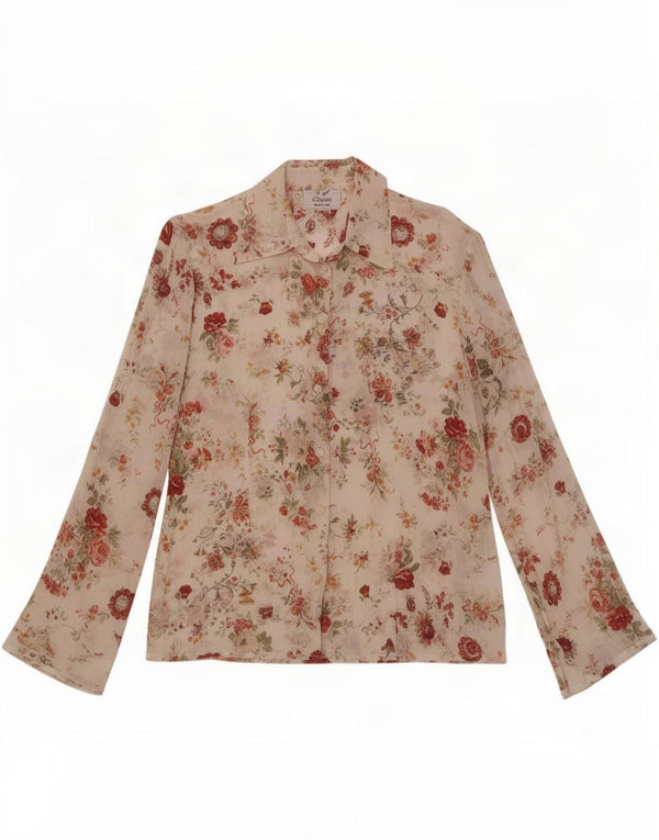 Vintage Γυναικείο See Through Μακρυμάνικο Μπλούζα IT 52 2XL Λευκό Floral