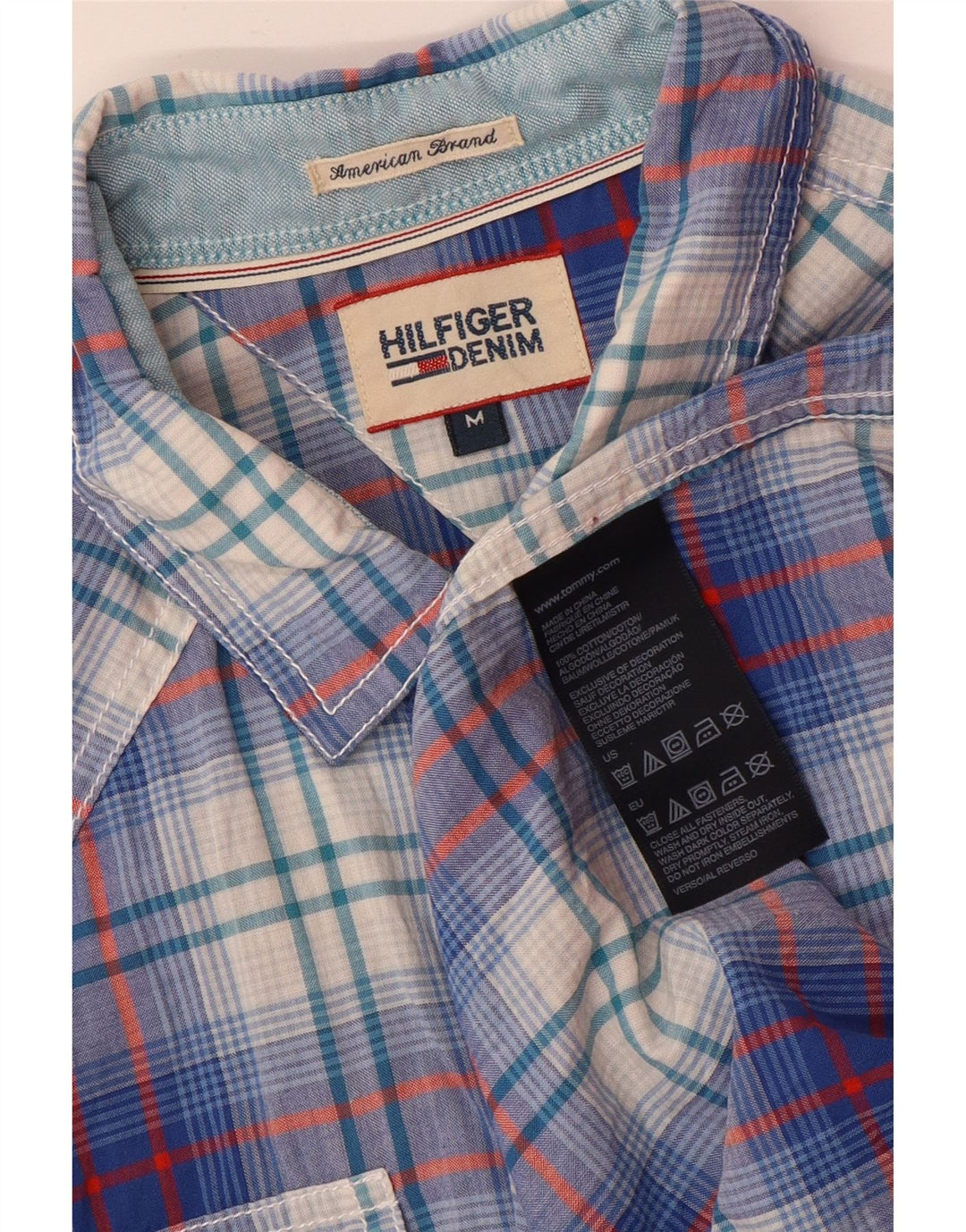 Ανδρικό πουκάμισο Tommy Hilfiger γραφικό κοντομάνικο μεσαίο μπλε βαμβακερό