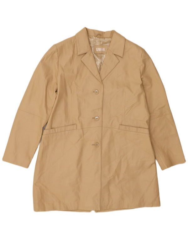 VINTAGE Γυναικείο Δερμάτινο Παλτό UK 20 2XL Μπεζ Δέρμα