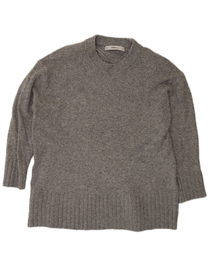 Zara γυναικείο πουλόβερ υπερμεγέθη Crew Neck Jumper UK 14 Medium Grey Acrylic