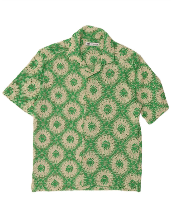 ZARA Mens Short Sleeve Shirt Medium Green Check Polyester