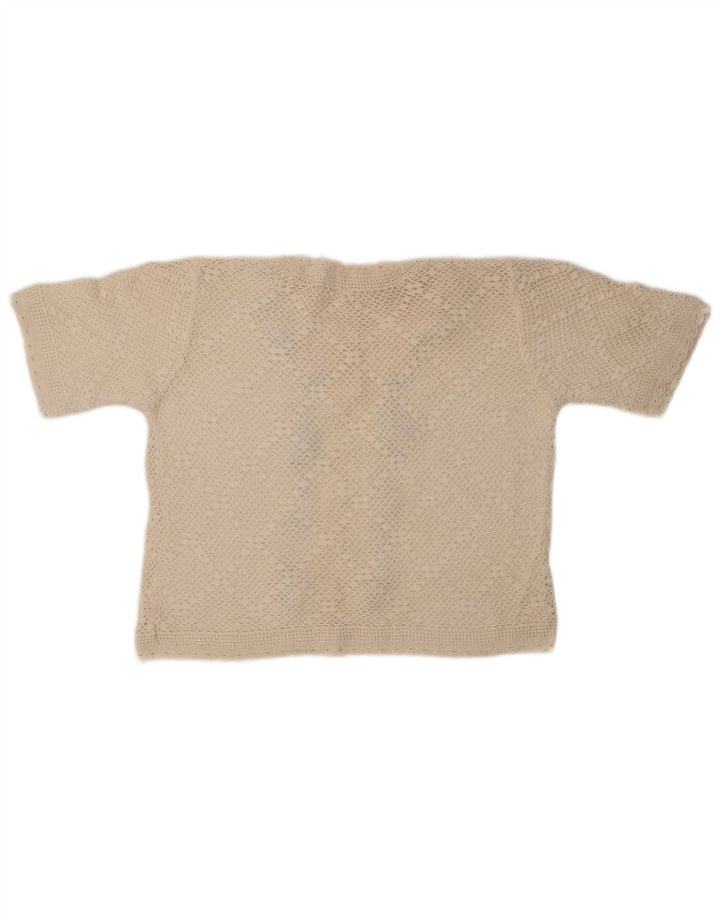 VINTAGE Γυναικείο κοντομάνικο ζακέτα UK 14 Medium Off White Floral