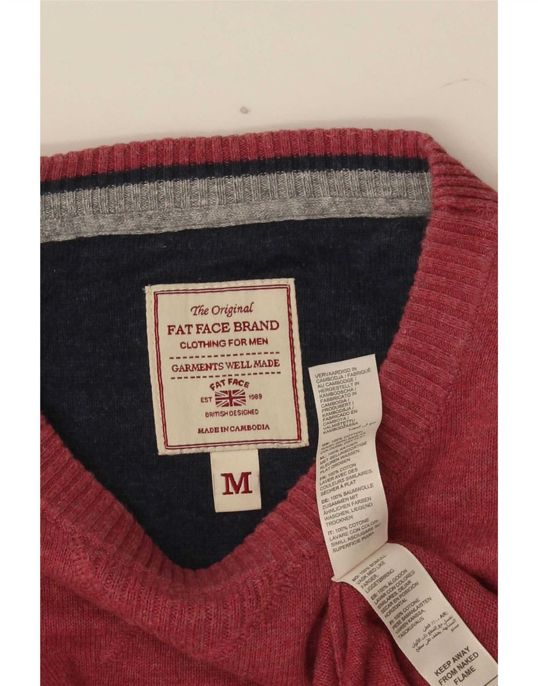 Ανδρικό πουλόβερ με λαιμόκοψη Fat Face Ανδρικό μεσαίο κόκκινο βαμβακερό