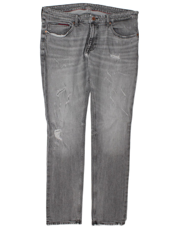 Tommy Hilfiger Mens Distressed Slim Jeans W38 L34 Γκρι βαμβακερό