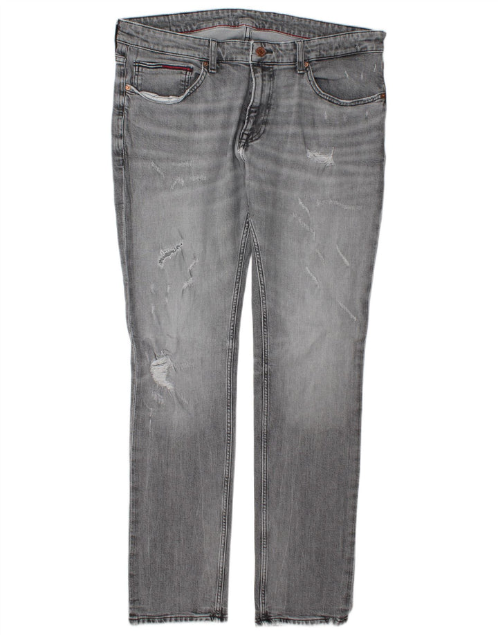 Tommy Hilfiger Mens Distressed Slim Jeans W38 L34 Γκρι βαμβακερό