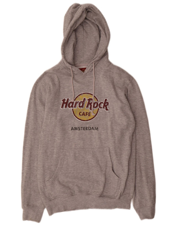 Hard Rock Cafe Mens Amsterdam Graphic Hoodie Jumper Large Grey Polyester