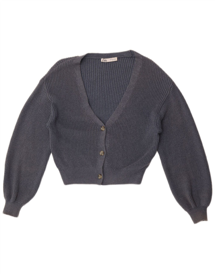 Zara Γυναικεία Ζακέτα Crop UK 14 Medium Navy Blue