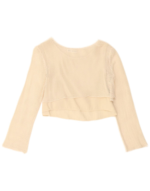 Zara Girls Crop Top με βελονάκι μακρυμάνικο 13-14 ετών Μπεζ βαμβακερό