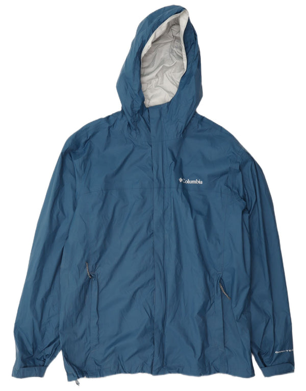 Columbia Mens Omni-Tech Hooded Rain Jacket UK 40 Large Blue Nylon