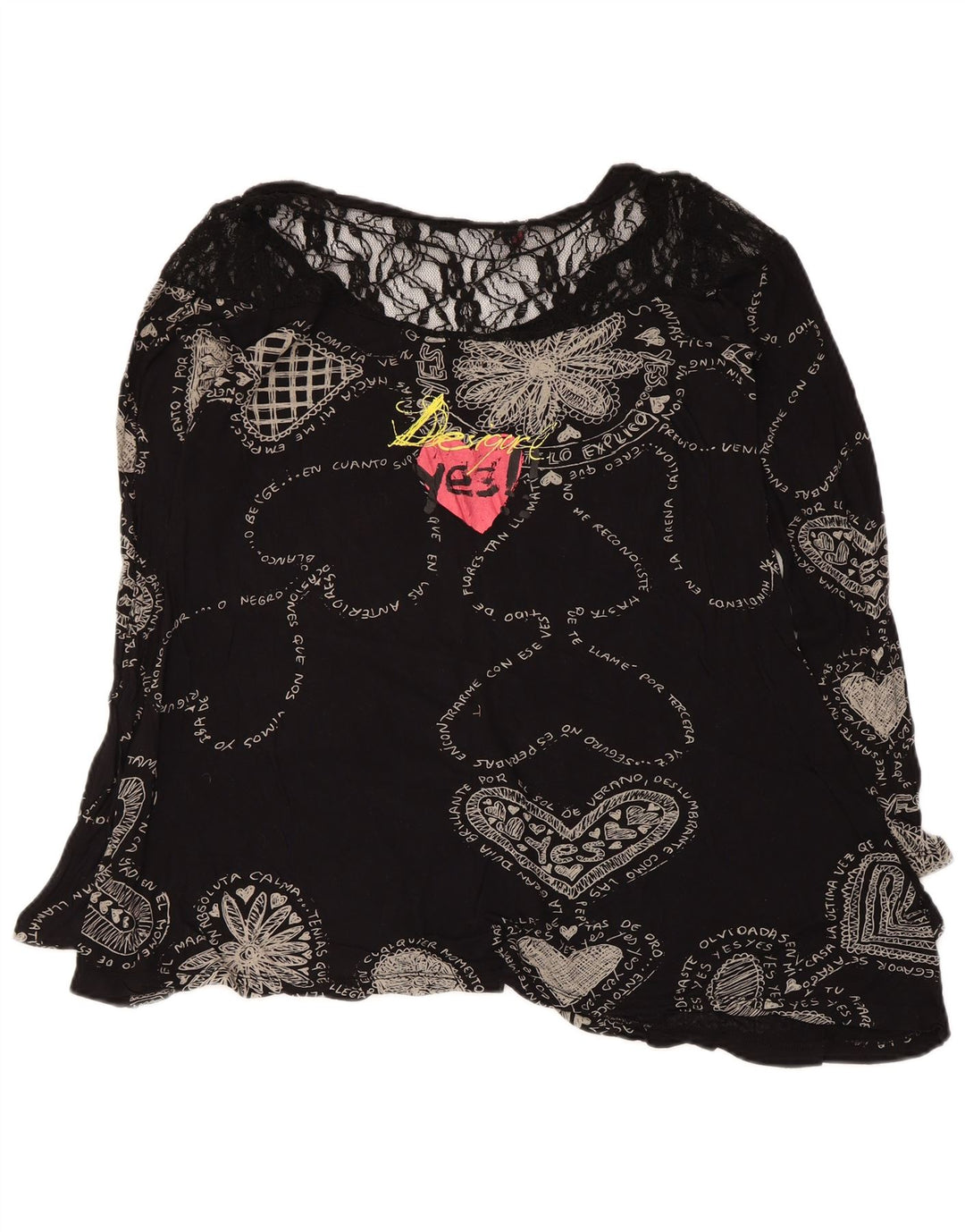Γυναικεία γραφική μπλούζα Desigual Top UK 12 Medium Black Geometric Heart
