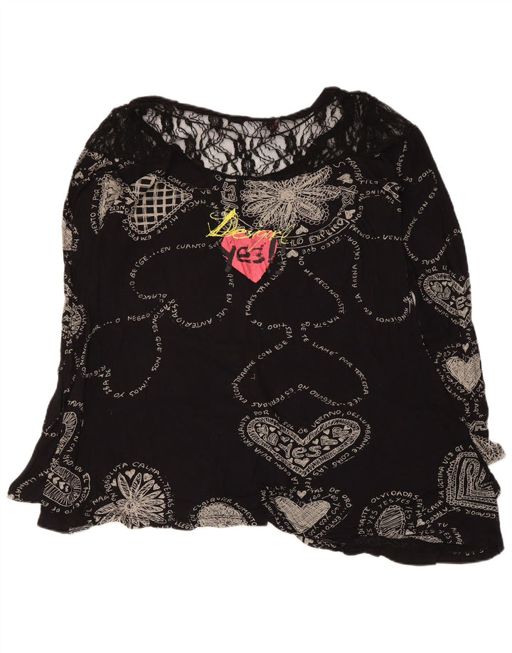 Γυναικεία γραφική μπλούζα Desigual Top UK 12 Medium Black Geometric Heart