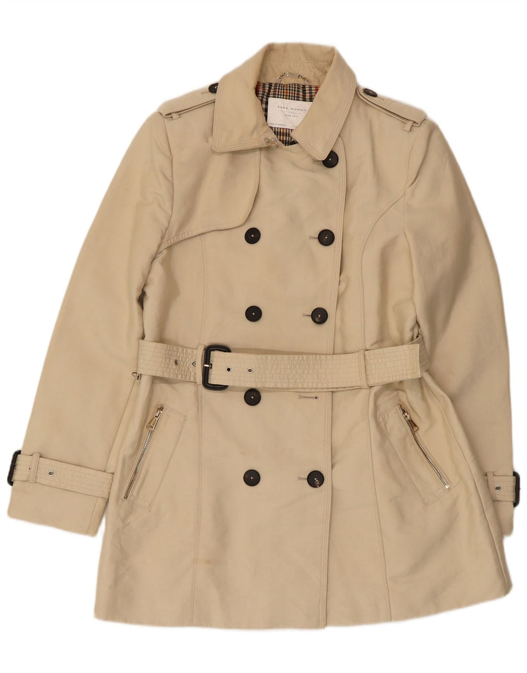 Zara Γυναικεία καμπαρντίνα με διπλό στήθος UK 18 XL Beige Polyester