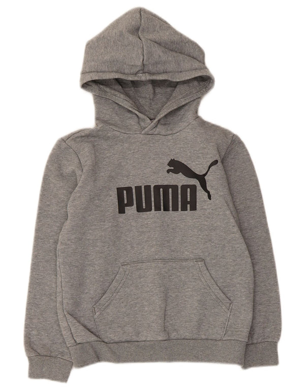 Puma Boys Graphic Hoodie Jumper 9-10 Years Grey Flecked Cotton