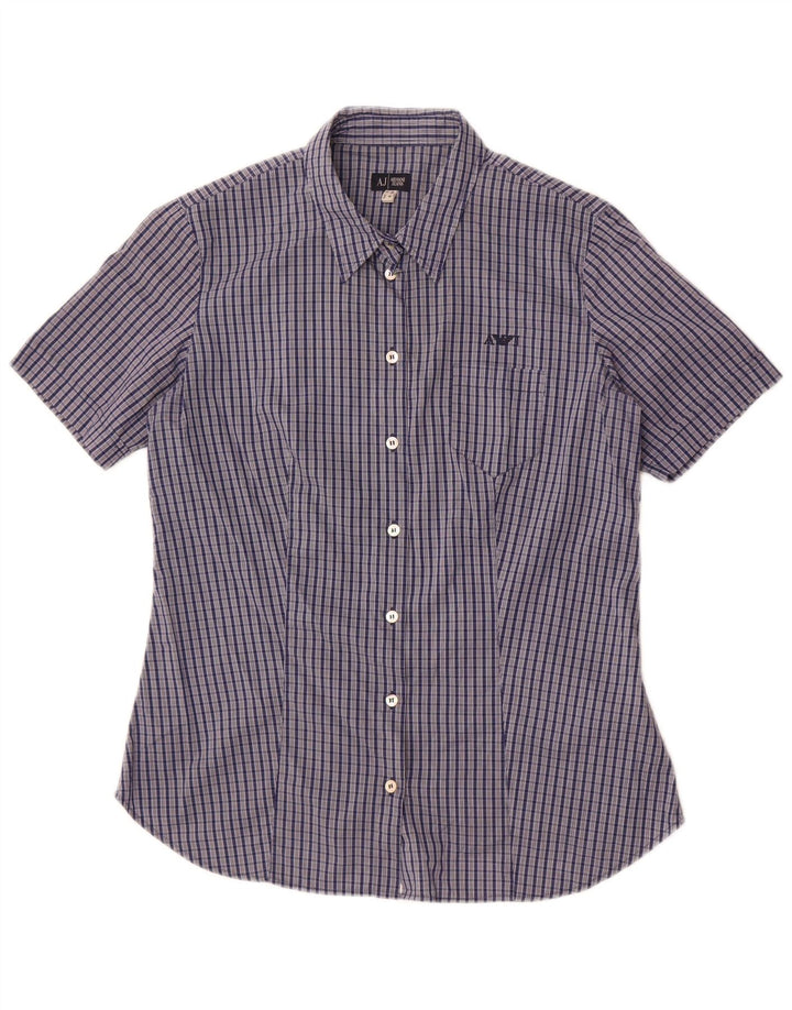 Armani Jeans Γυναικείο κοντομάνικο πουκάμισο US 8 Medium Navy Blue Check Cotton