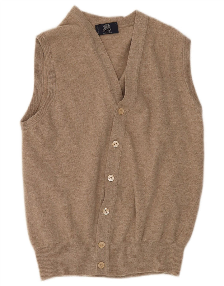 BOGGI MILANO Γυναικείο αμάνικο πουλόβερ ζακέτα UK 14 μεσαίο μπεζ μαλλί