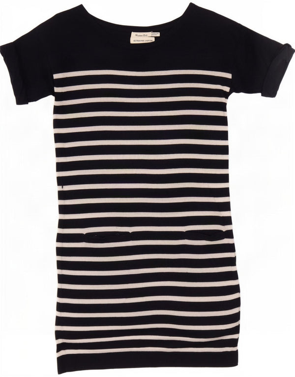 Massimo Dutti Γυναικείο T-Shirt Φόρεμα UK 12 Medium Navy Blue ριγέ βαμβακερό