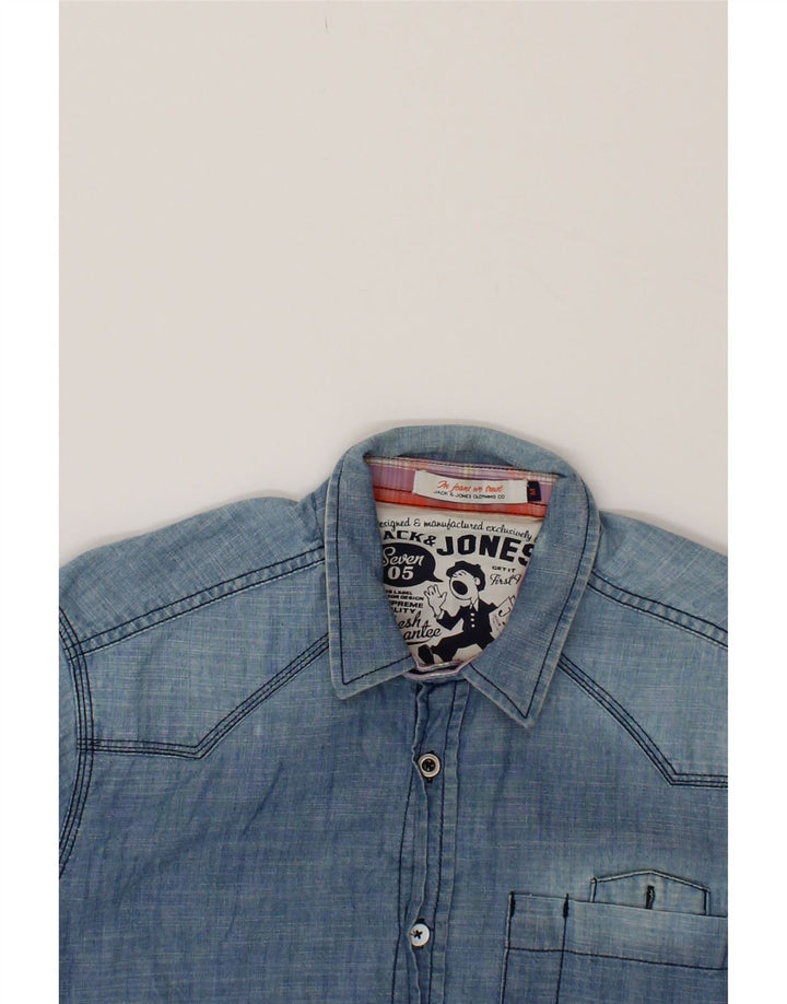 JACK & JONES Mens Short Sleeve Shirt Medium Blue Cotton Vintage Jack & Jones and Second-Hand Jack & Jones from Messina Hembry 