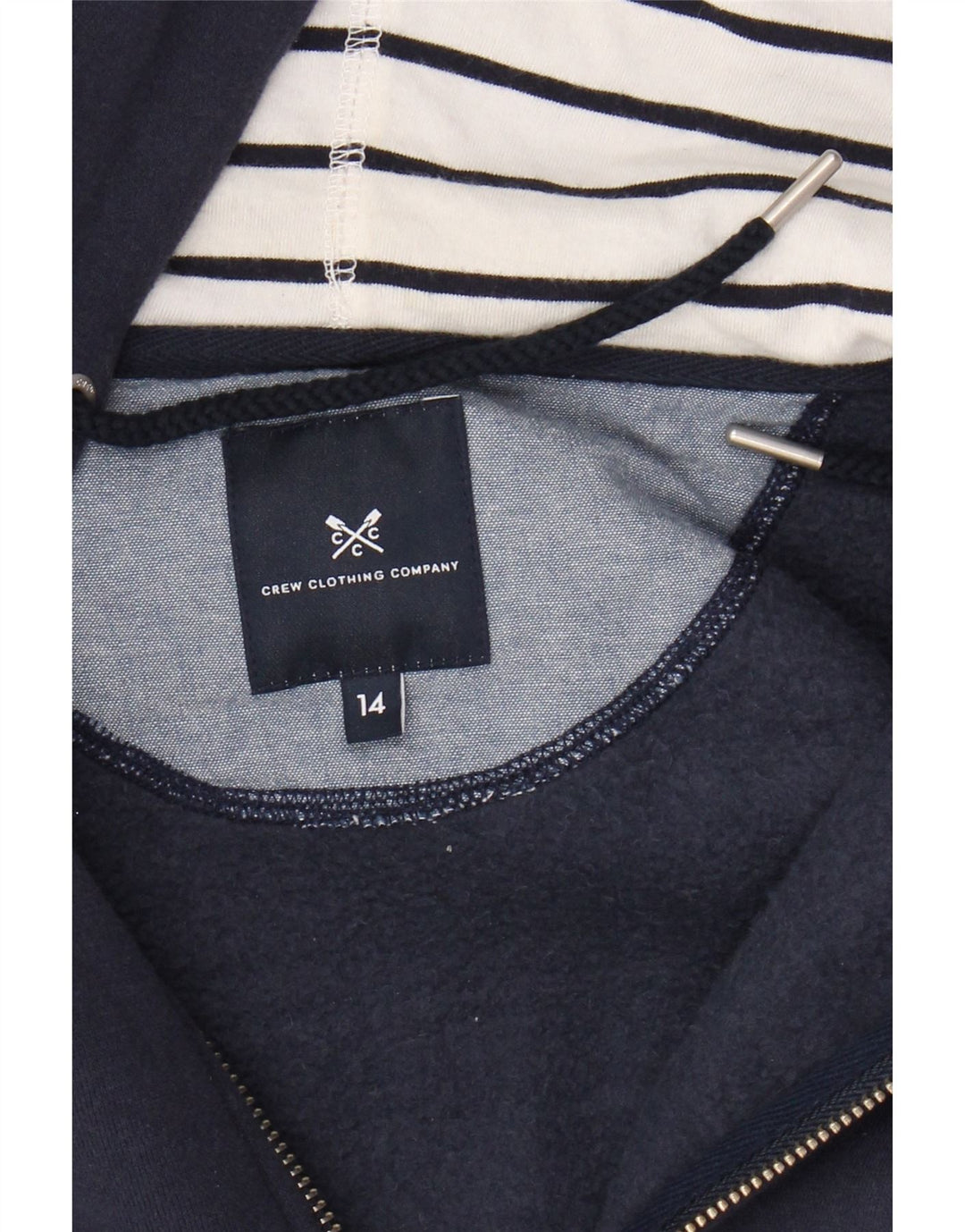 CREW CLOTHING Γυναικείο πουλόβερ με κουκούλα με φερμουάρ UK 14 Medium Navy Blue Cotton