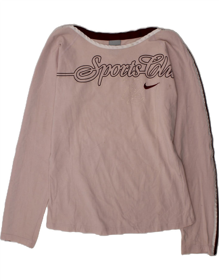 NIKE Girls Graphic Top Long Sleeve 13-14 Years XL Pink Colourblock Vintage Nike and Second-Hand Nike from Messina Hembry 