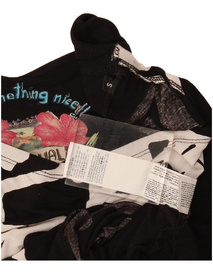 Desigual Γυναικεία γραφική μπλούζα μπλούζα τοπ UK 10 Small Black Geometric