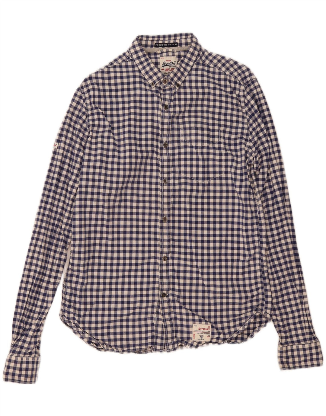 Ανδρικό πουκάμισο Superdry, μεσαίο μπλε βαμβακερό Gingham