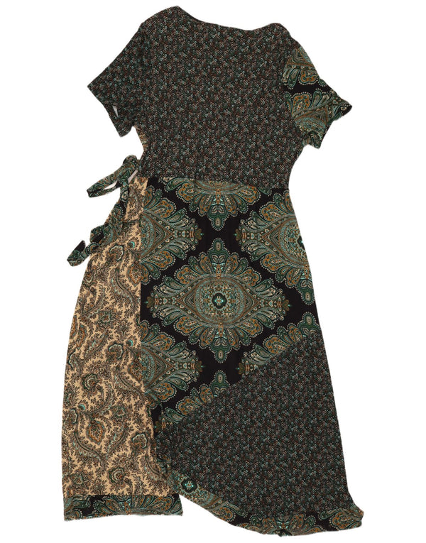 Vintage γυναικείο wrap φόρεμα UK 20 2XL Πράσινο συνονθύλευμα Viscose Bohemian