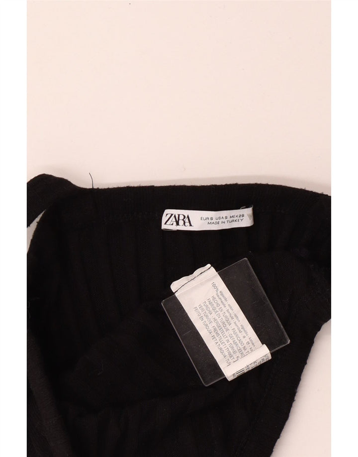 Zara Γυναικείο Crop Top UK 8 Small Black Cotton
