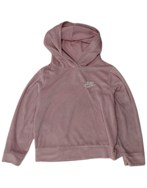 Nike Girls Velor Hoodie Jumper 6-7 Years Large Pink
