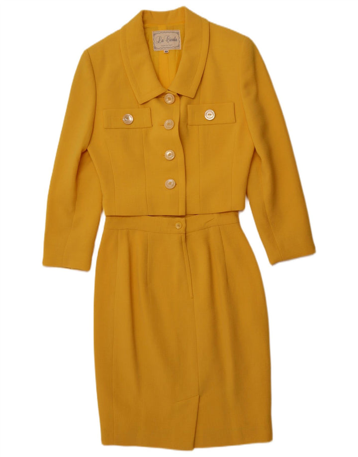 VINTAGE Γυναικείο Σετ Φούστας 2 τεμαχίων με 4 Κουμπιά IT 44 Medium W26 Κίτρινο μαλλί