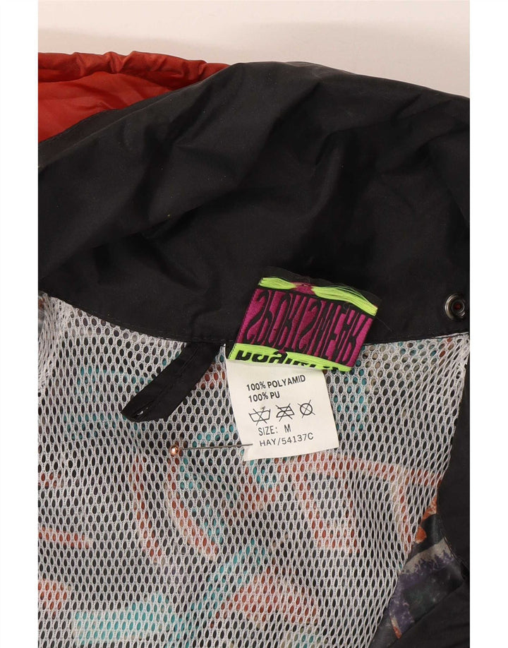 Vintage Ανδρικό μπουφάν βροχής με κουκούλα Anorak UK 38 Medium Black Geometric
