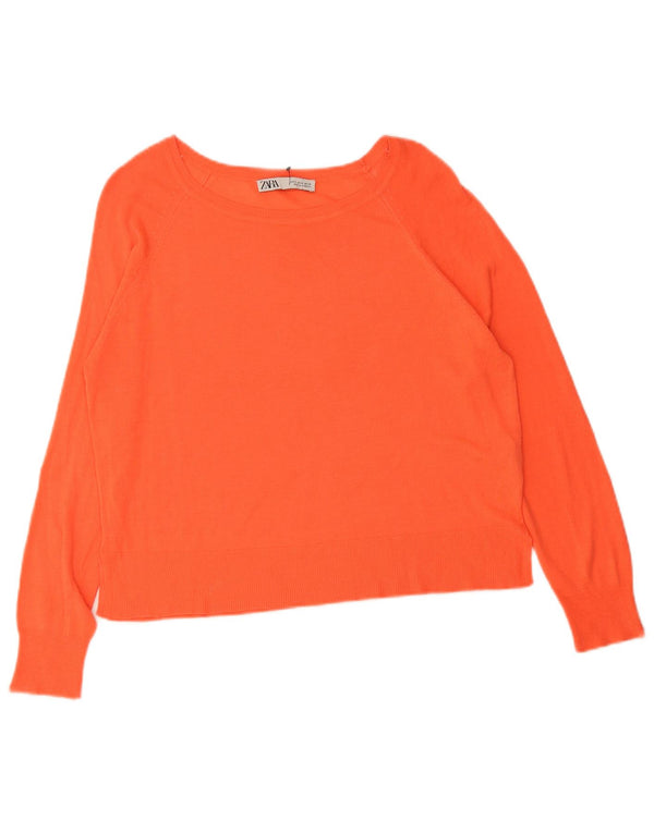 Zara γυναικείο πουλόβερ με λαιμό σκακιέρα UK 10 Small Orange Viscose