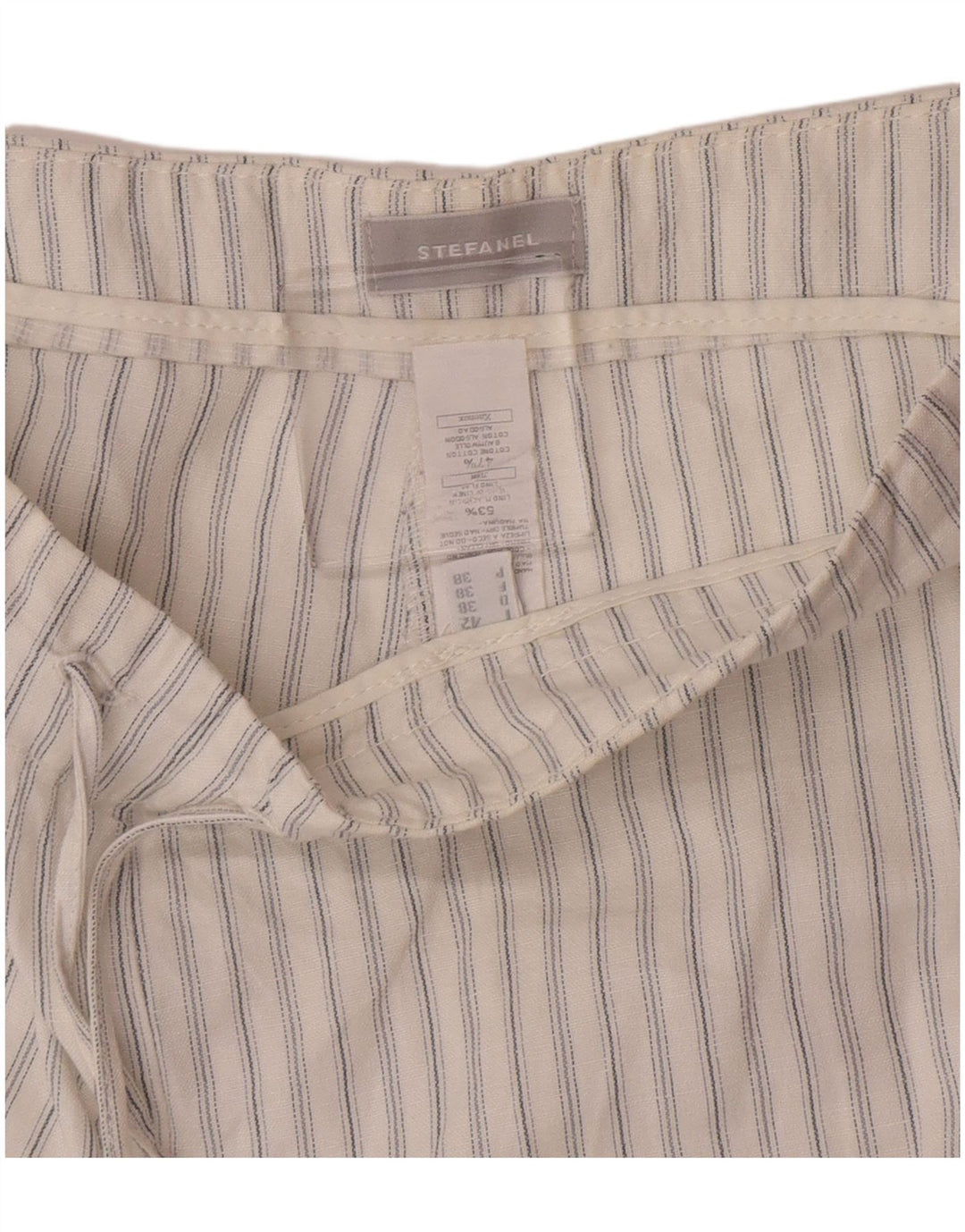 Stefanel Γυναικείο Παντελόνι Loose Fit IT 42 Medium W30 L32 Λευκό ριγέ λινό