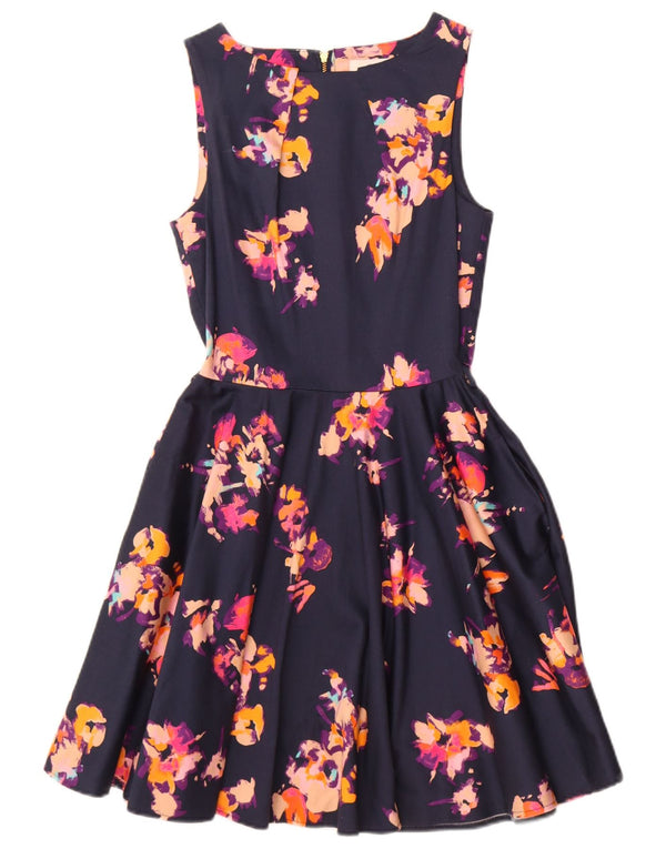 ΝΤΟΥΛΑΠΑ Γυναικείο Αμάνικο Φόρεμα UK 8 Small Navy Blue Floral