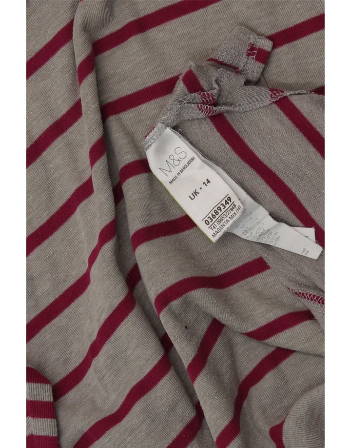 Marks & Spencer Γυναικείο T-Shirt τοπ UK 14 μεγάλο γκρι ριγέ πολυεστέρα