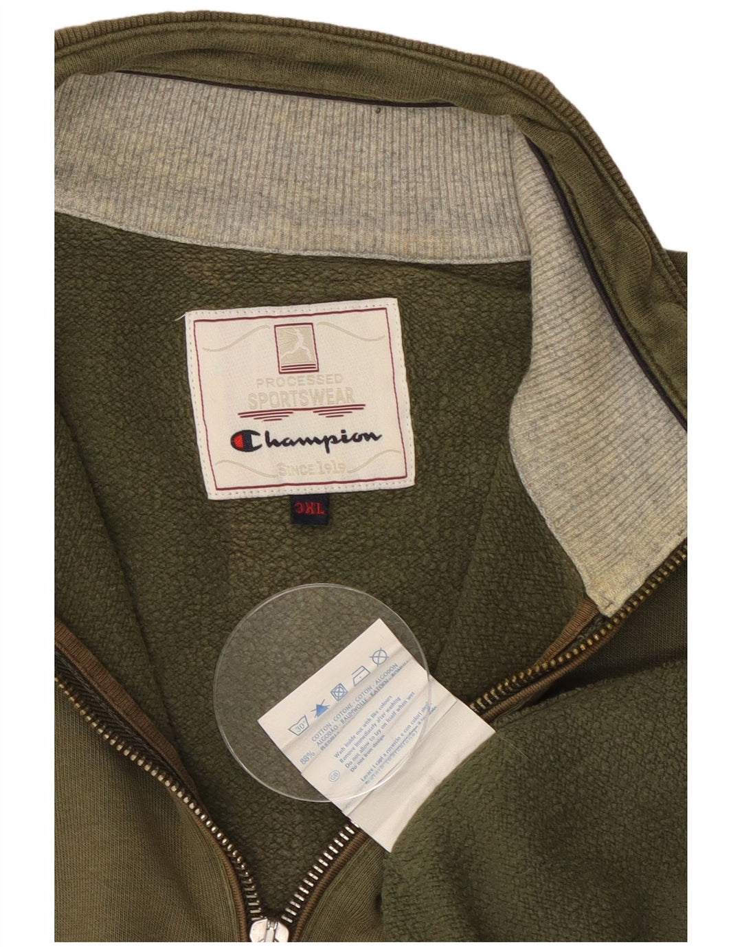 Ανδρικό φούτερ με φερμουάρ CHAMPION Jumper 3XL Χακί βαμβακερό