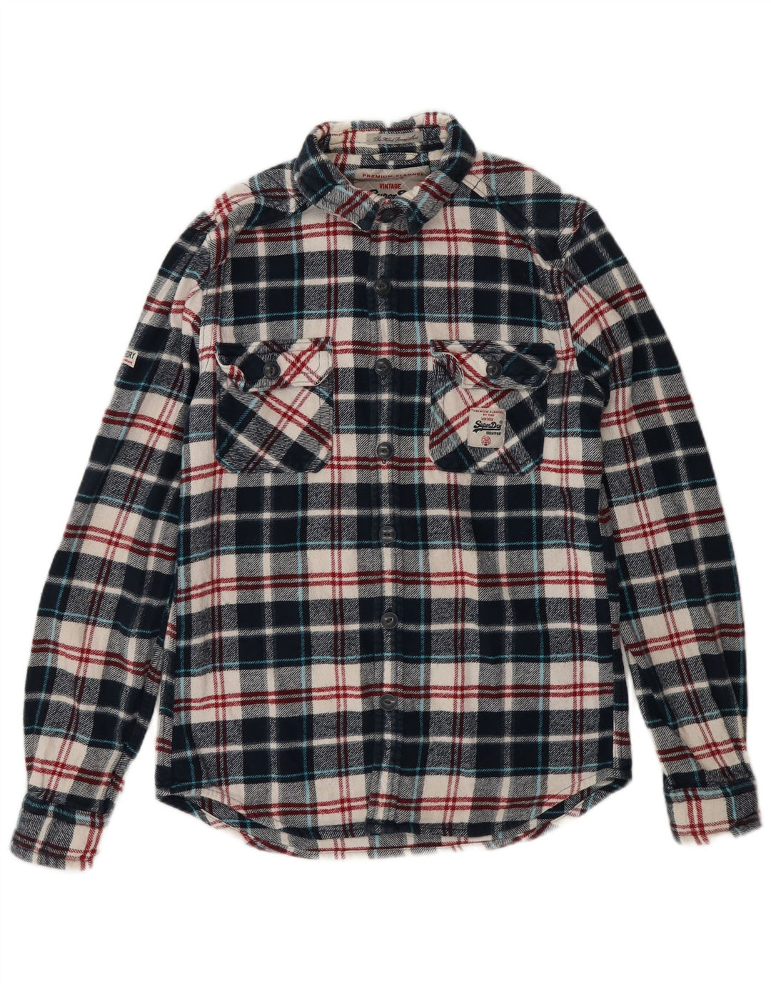 Ανδρικό φανελένιο πουκάμισο SUPERDRY Μικρό μπλε ναυτικό καρό βαμβακερό